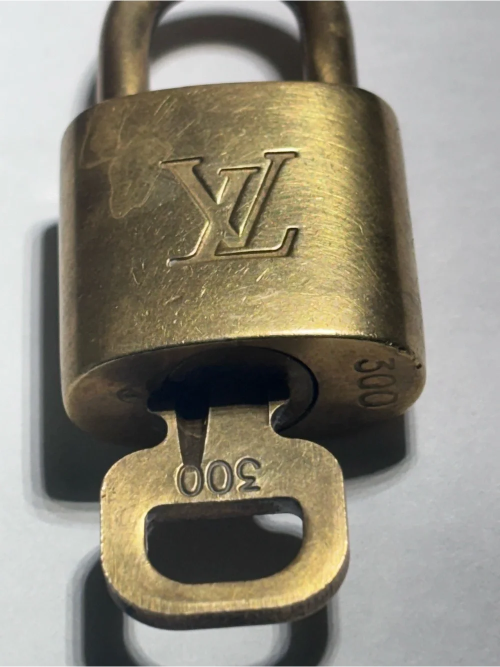 LV Louis Vuitton No.300 Gold Color Brass Lock & Key Padlock Made In France